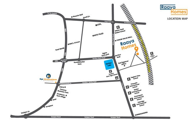 A not to scale representational location map of Raaya Homes by Markon Homes