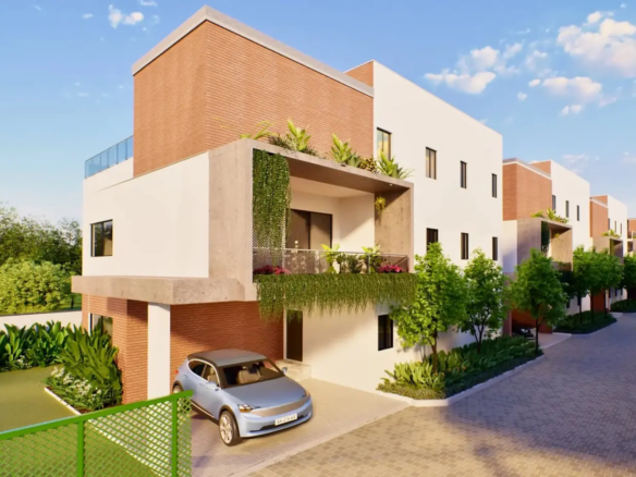 Side view of spacious, eco-friendly 4BHK Madhura Gardens Villa by Markon Homes in Varthur, Whitefield, Bangalore