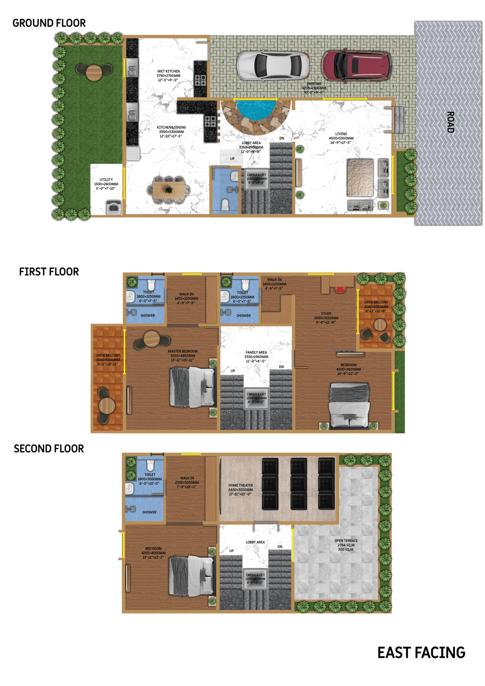 East facing floor plan – Sportz Valley 4 BHK villa