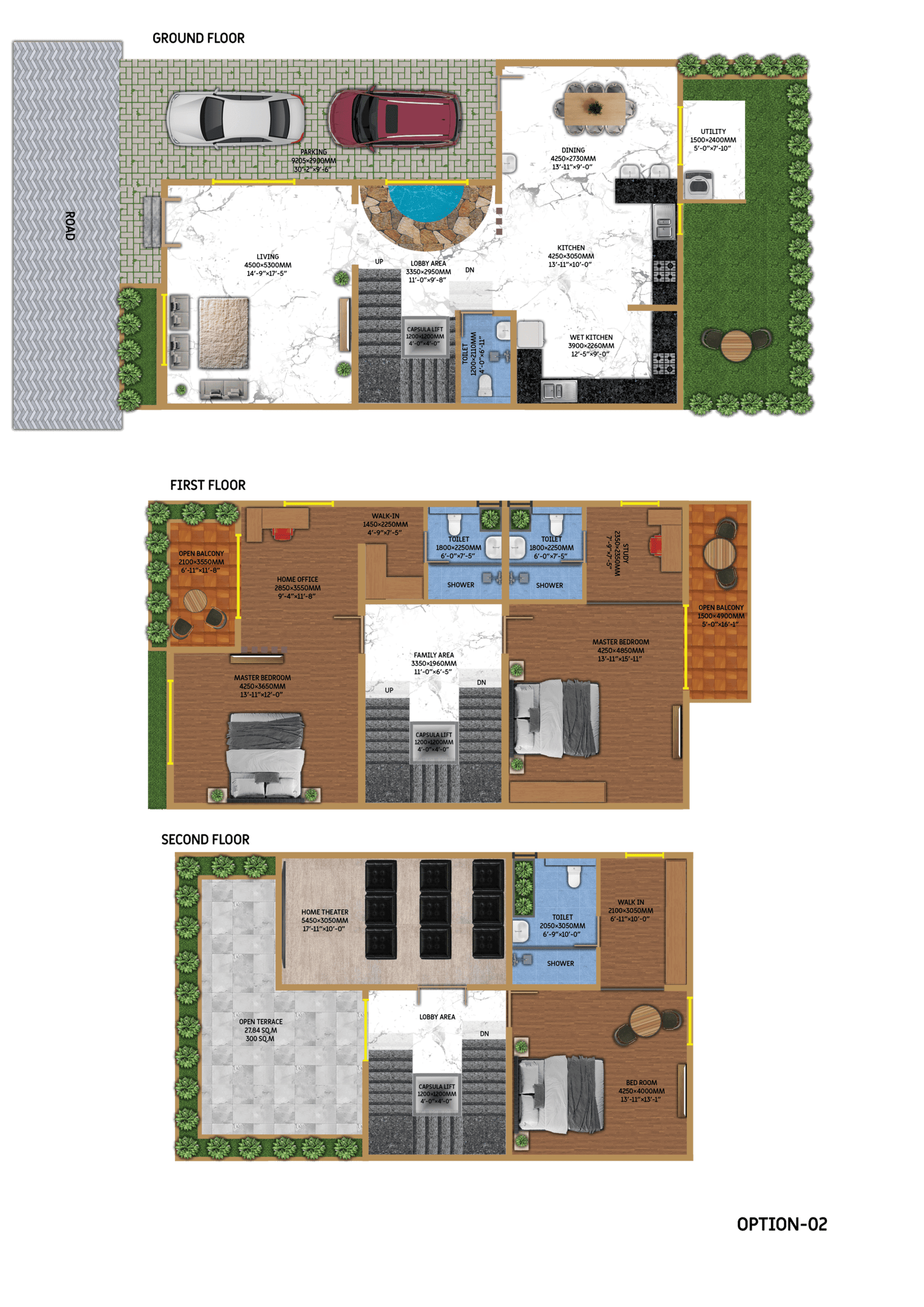 West facing Option 02 floor plan – Sportz Valley 4 BHK villa